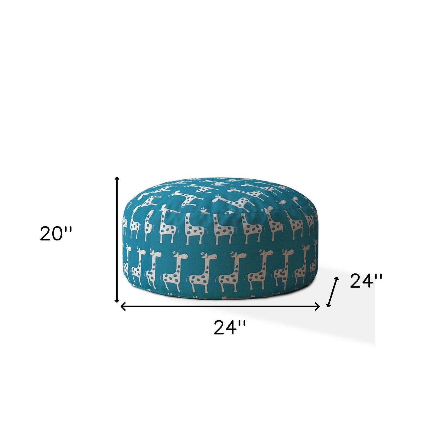 24" Blue And White Cotton Round Giraffe Pouf Cover