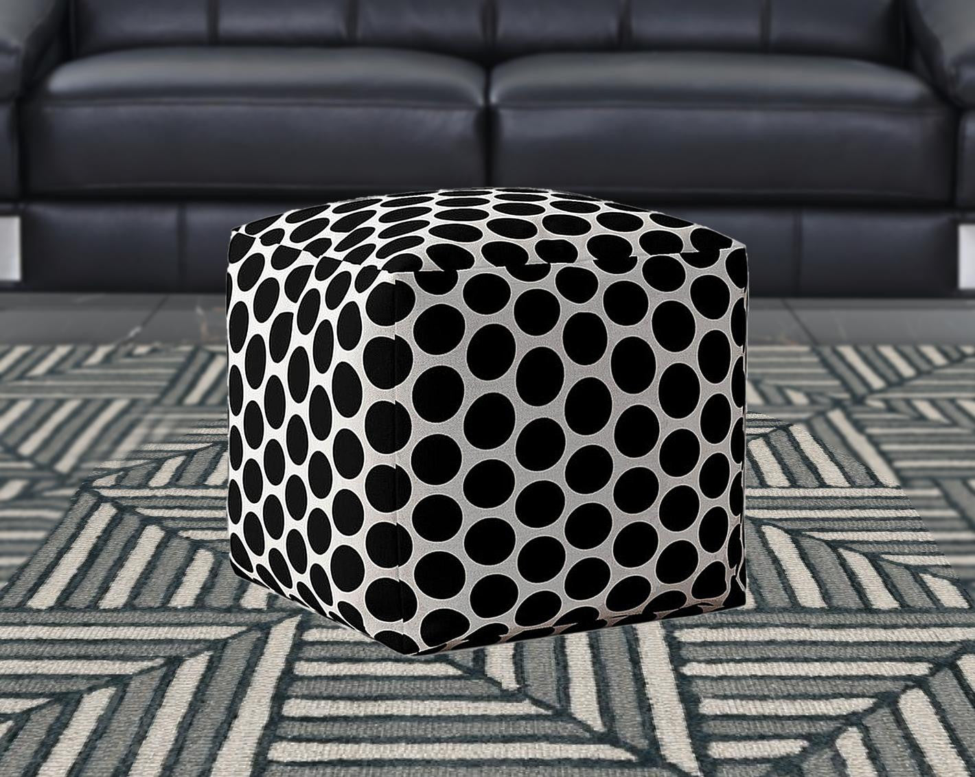 17" Black And White Cotton Polka Dots Pouf Ottoman