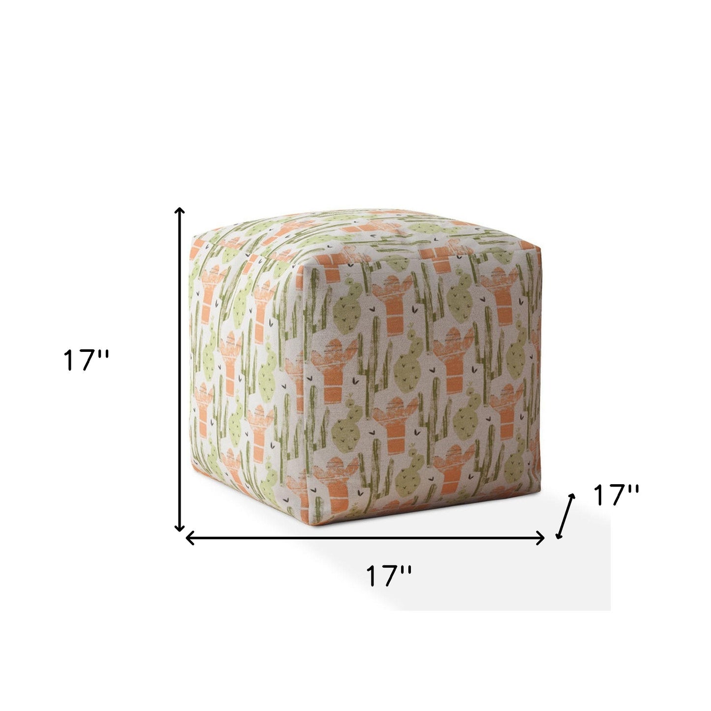 17" Orange Cotton Cactus Pouf Cover