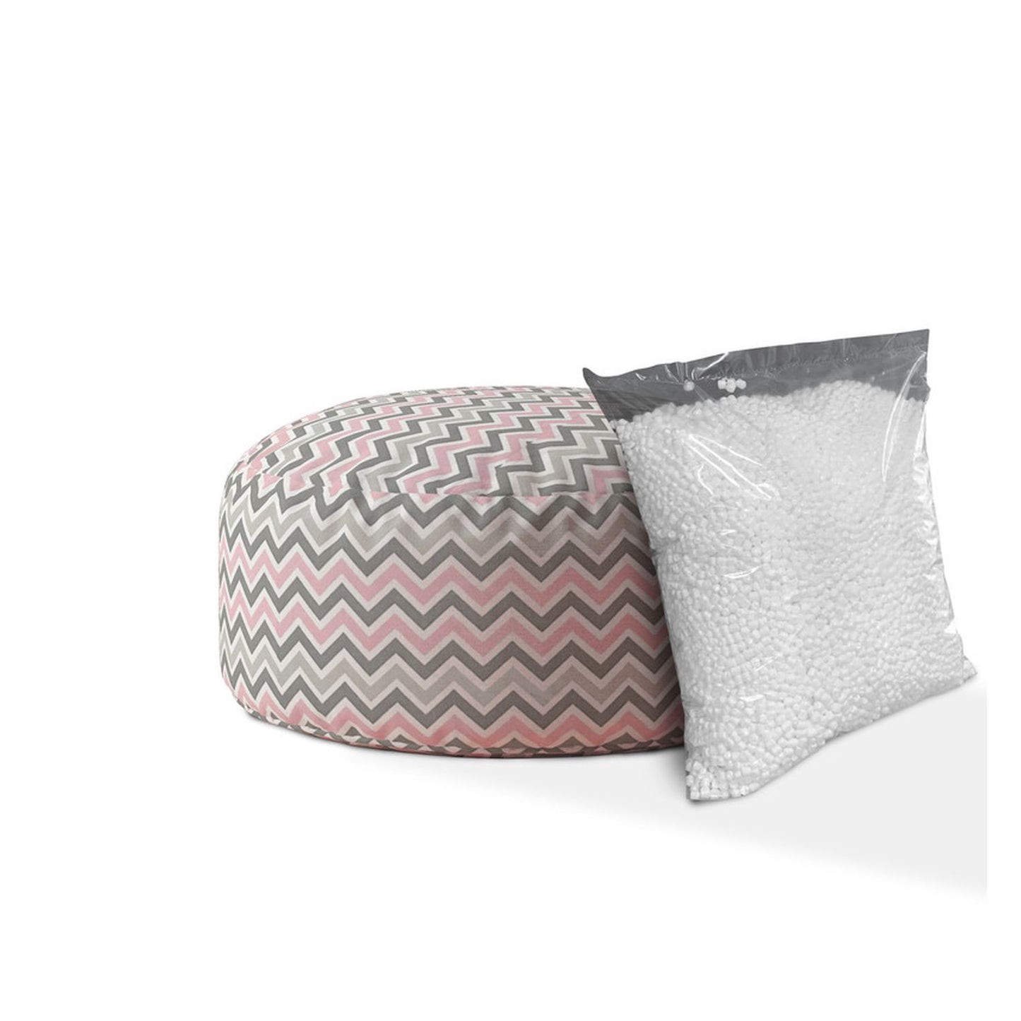 24" Gray Twill Round Chevron Pouf Ottoman