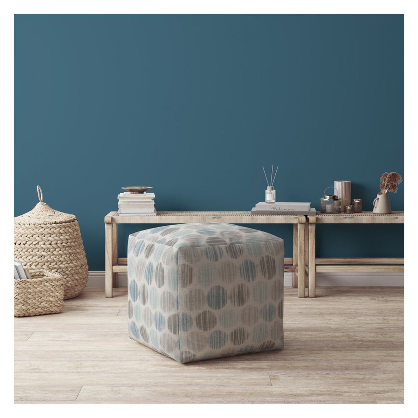 17" Blue Flax Polka Dots Pouf Cover