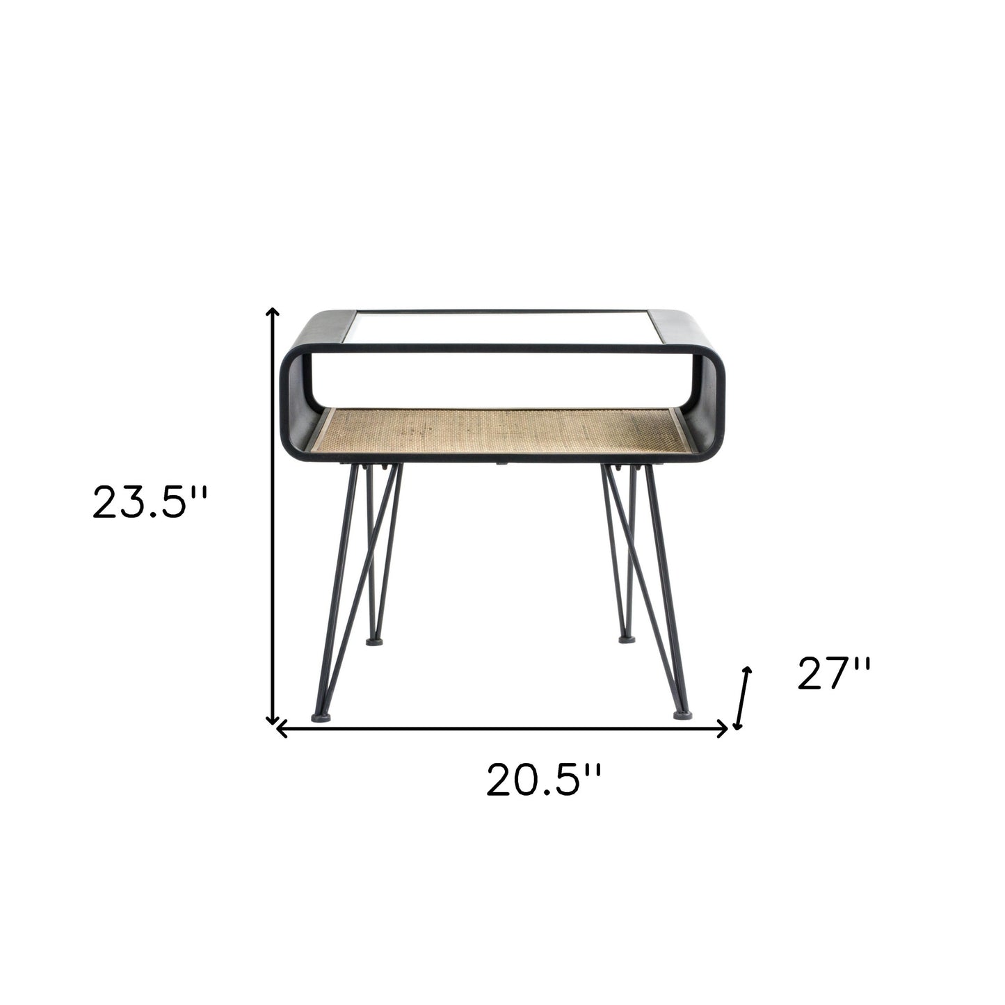 21" Black Metal and Glass End Table With Shelf