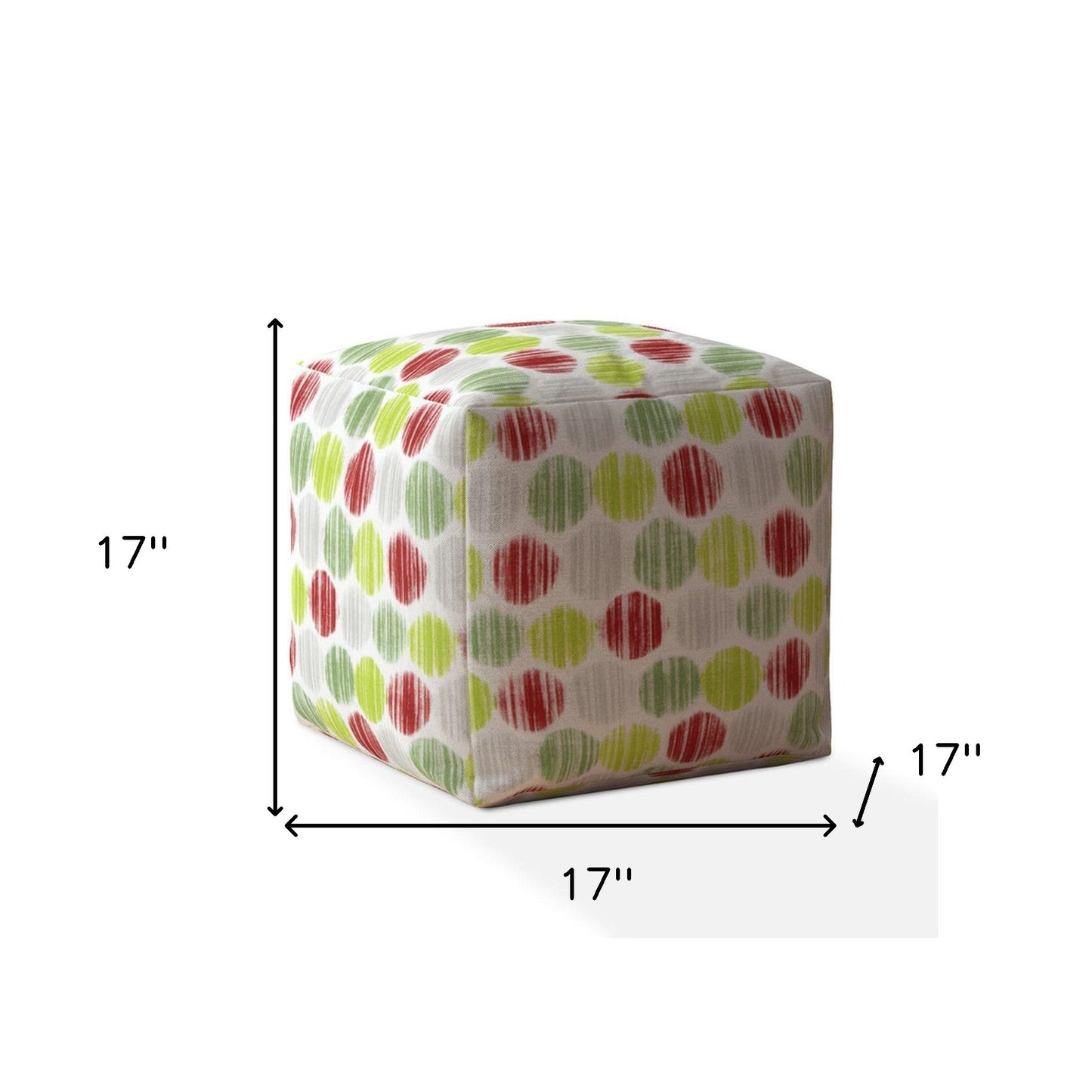 17" Red And White Cotton Polka Dots Pouf Cover