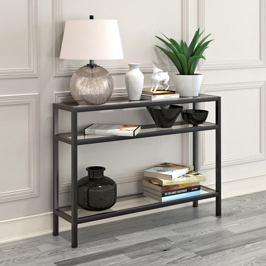 42" Black and Glass Console Table With Storage