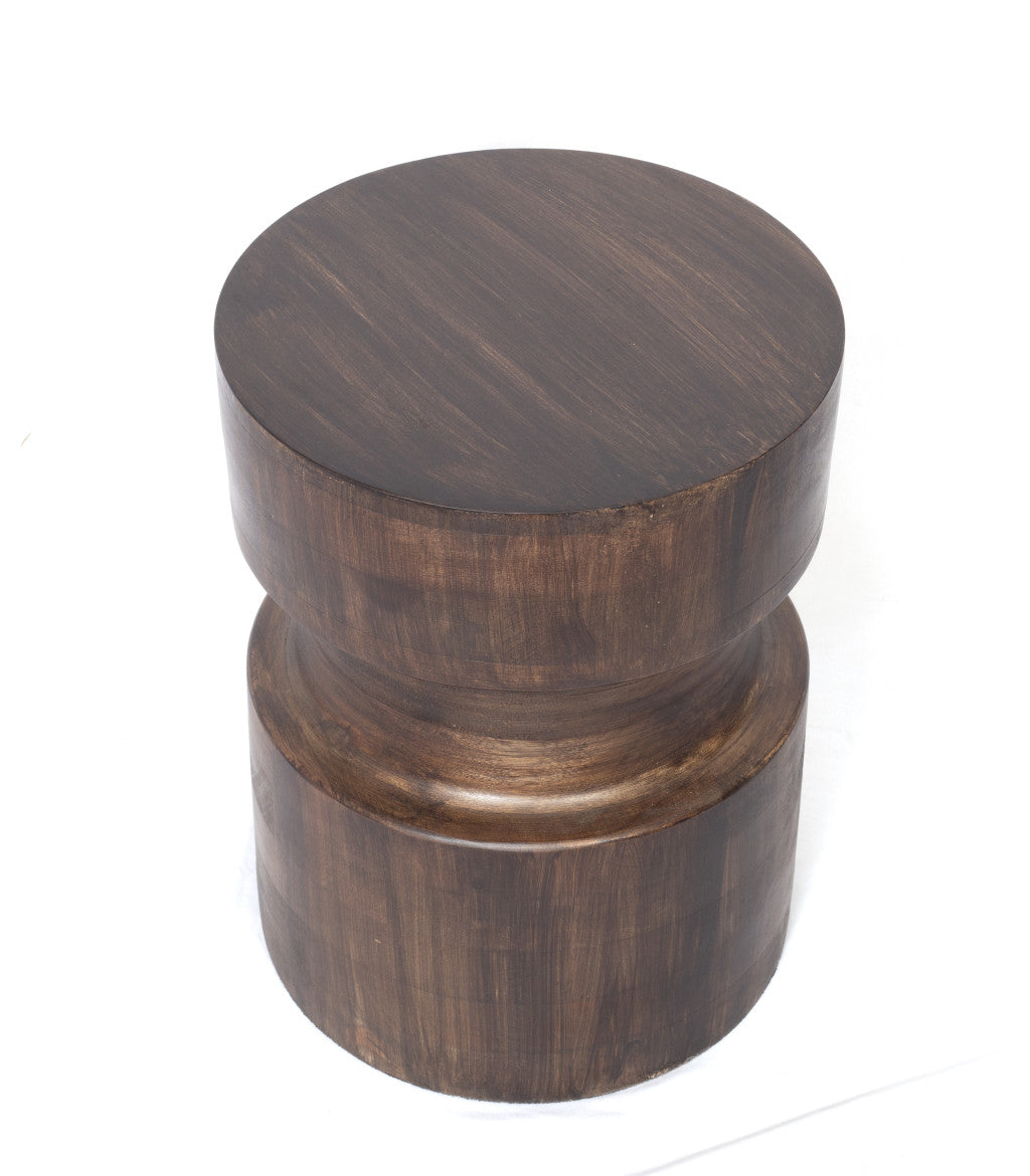 16" Brown Solid Wood Drum End Table