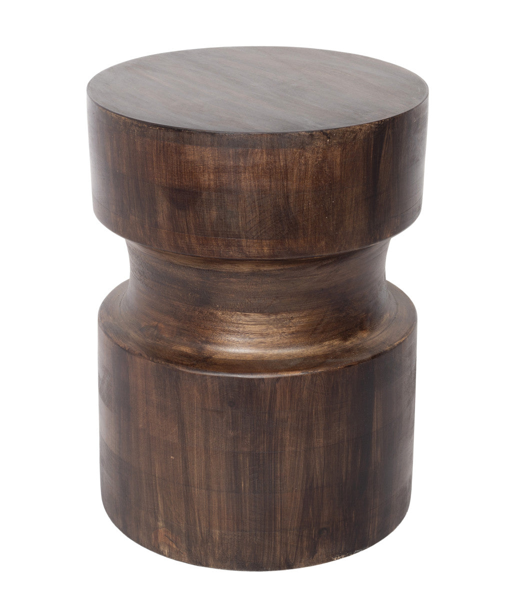 16" Brown Solid Wood Drum End Table