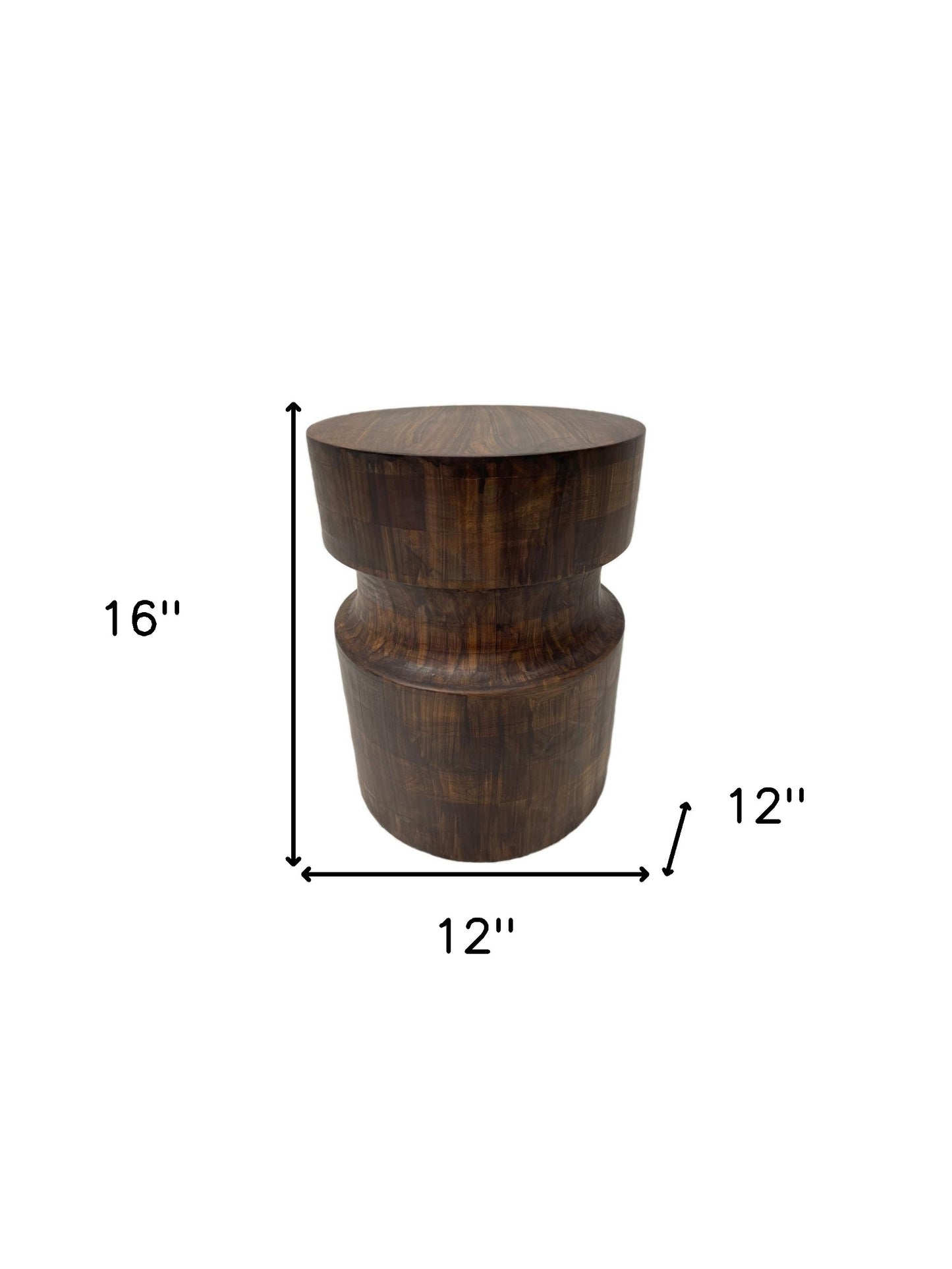 16" Brown Solid Wood Drum End Table