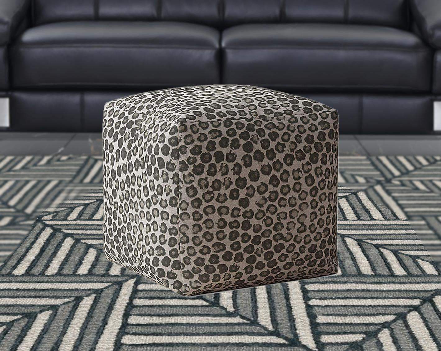 17" Beige Flax Floral Pouf Ottoman