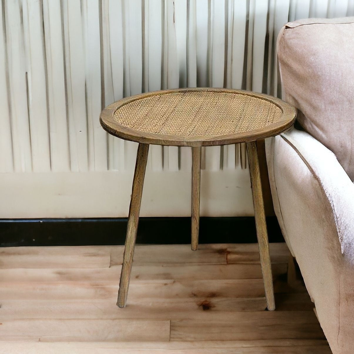 Set Of Three 23" Brown Rattan Round End Tables