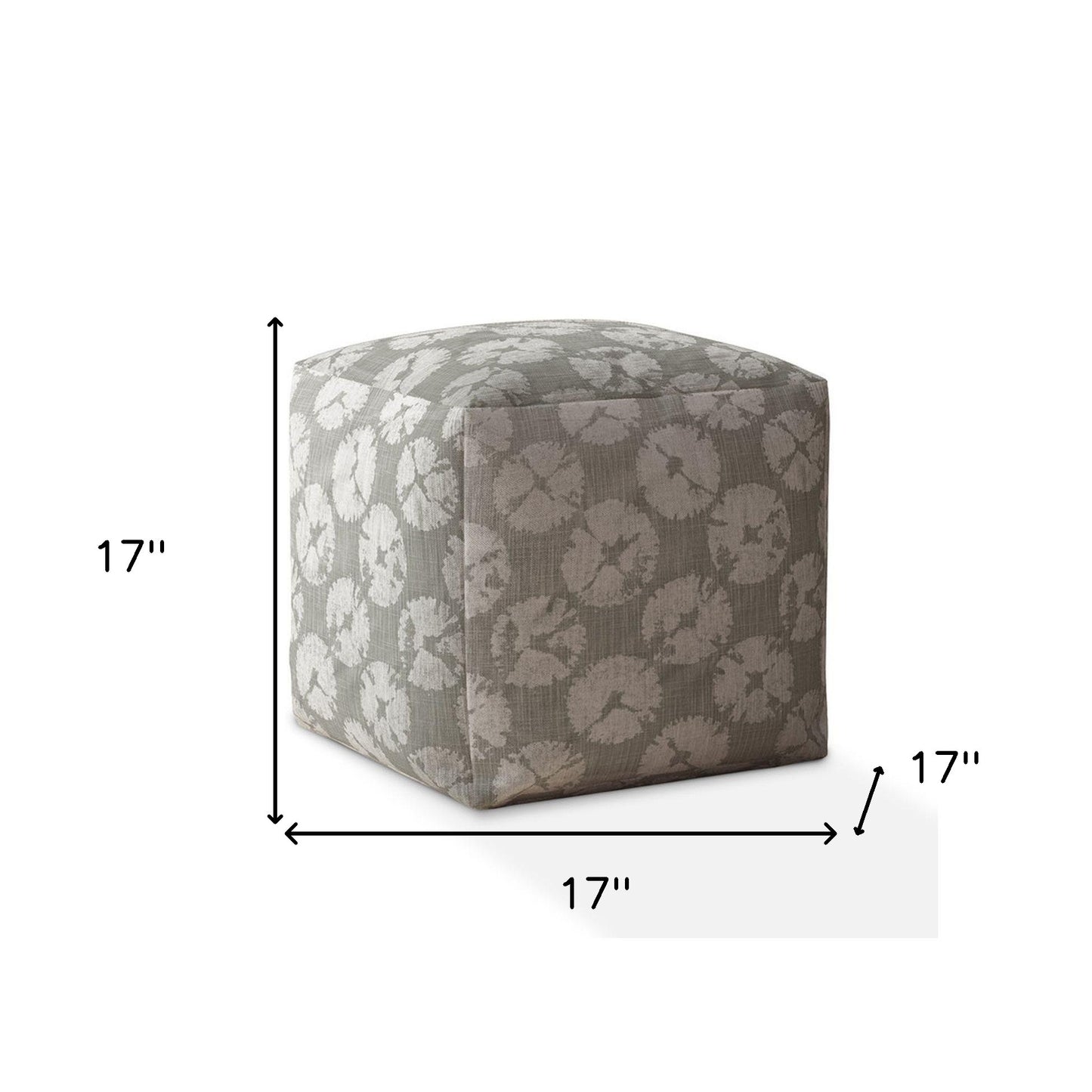 17" Gray Canvas Floral Pouf Ottoman