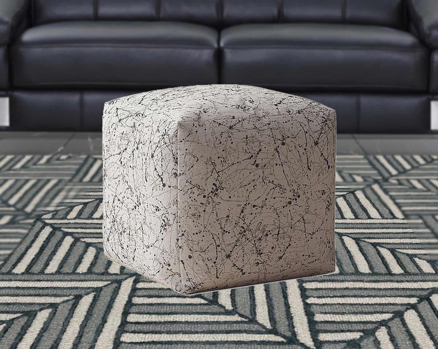 17" Beige Flax Abstract Pouf Ottoman