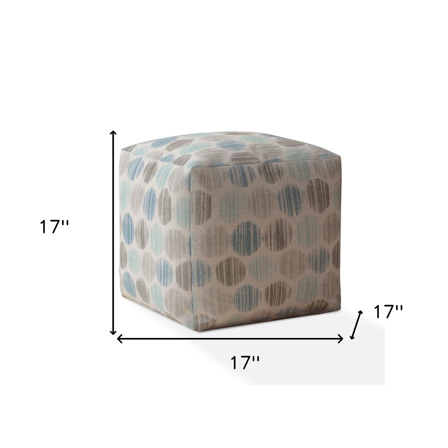 17" Blue Flax Polka Dots Pouf Ottoman