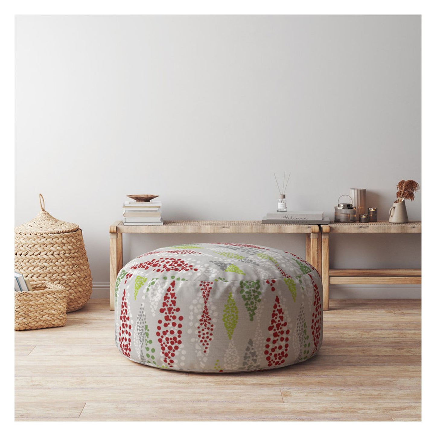 24" Green Cotton Round Polka Dots Pouf Cover