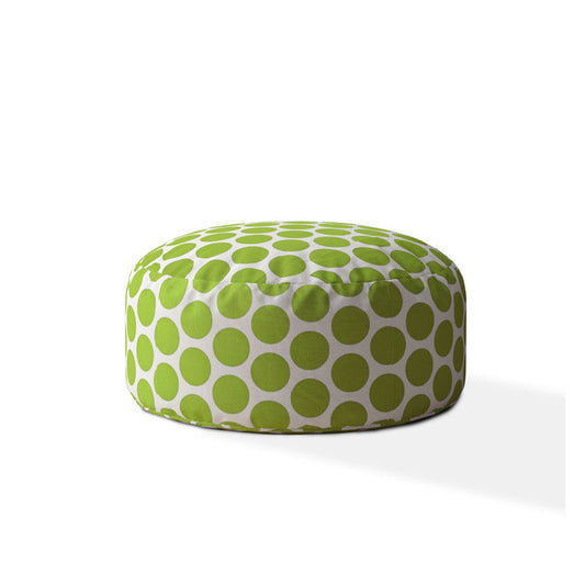 24" Green And White Cotton Round Polka Dots Pouf Ottoman