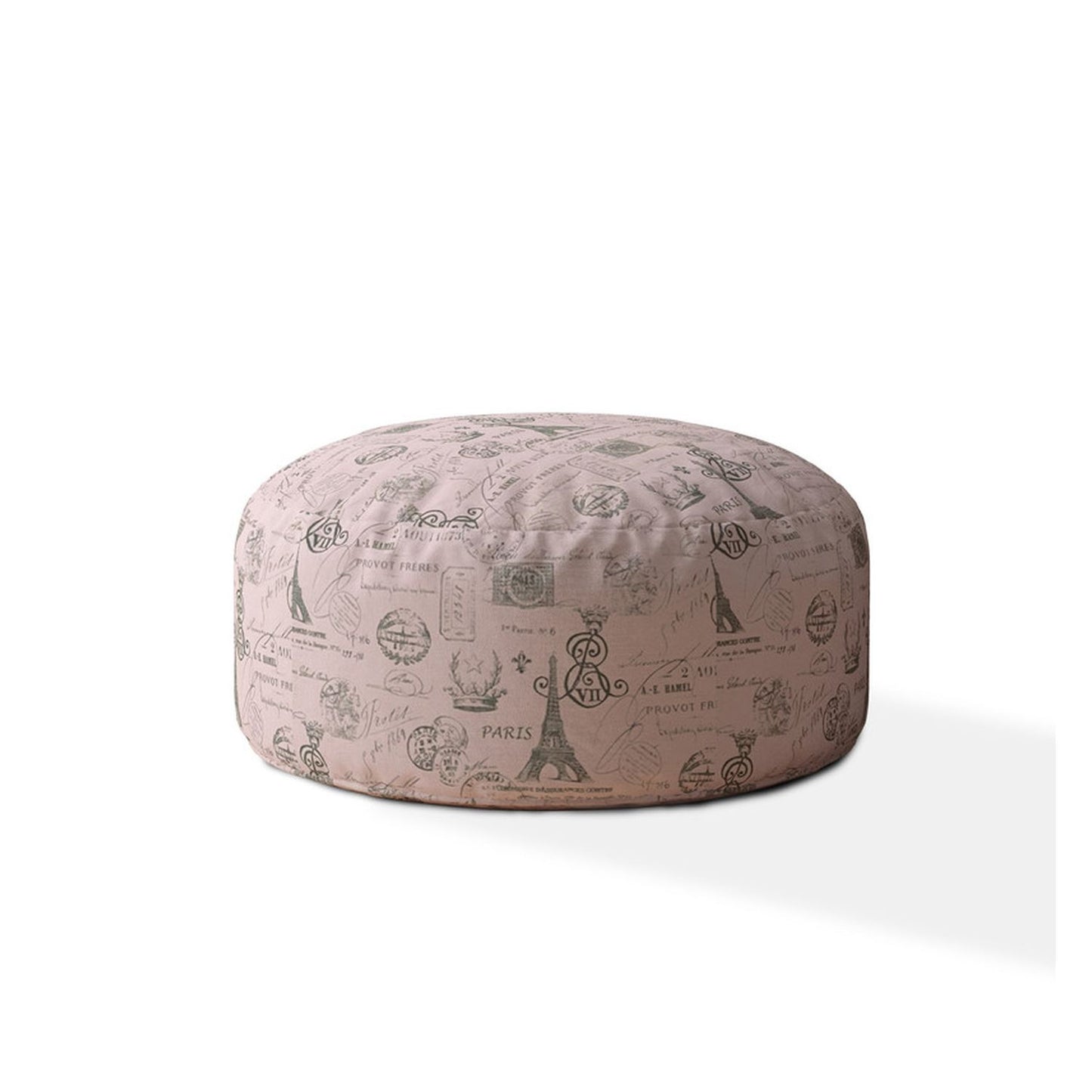 24" Gray Twill Round Paris Pouf Ottoman