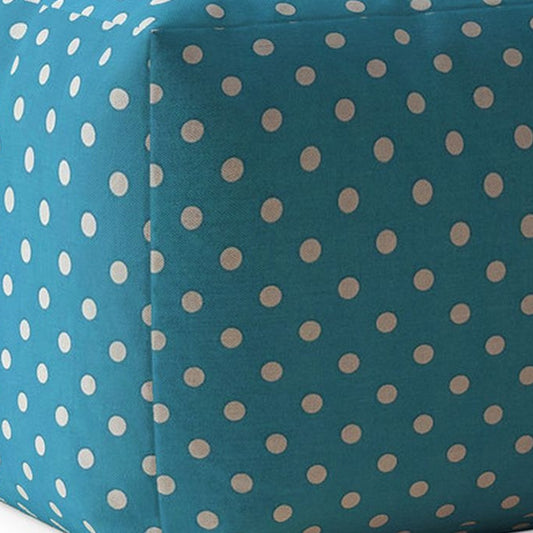 17" Blue Cotton Polka Dots Pouf Ottoman