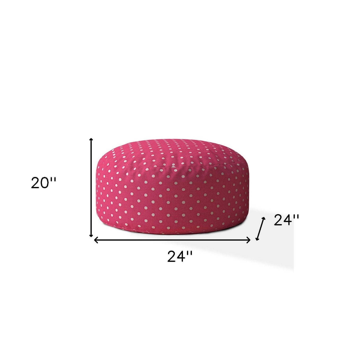 24" Pink Cotton Round Polka Dots Pouf Ottoman