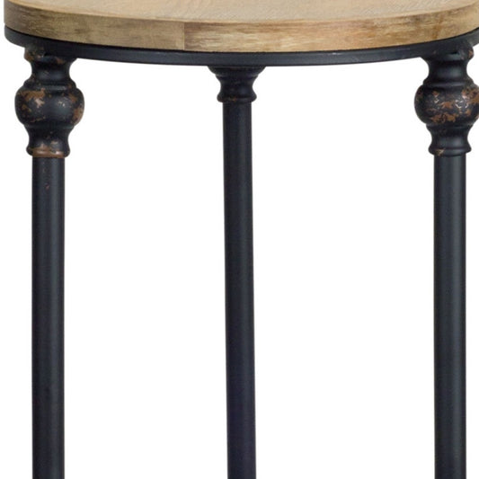 Set Of Two 12" Black And Brown Solid Wood Round End Tables