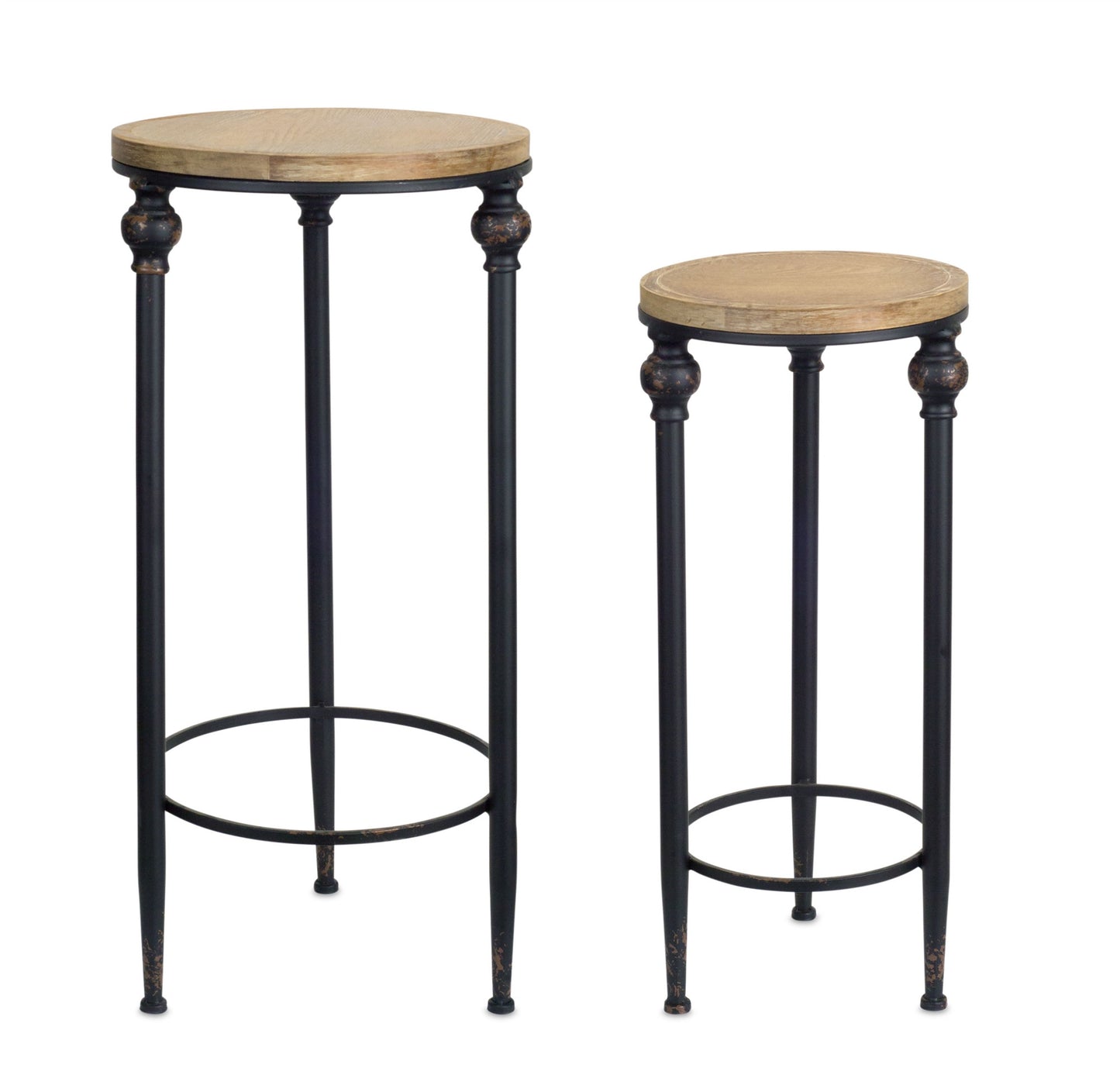 Set Of Two 12" Black And Brown Solid Wood Round End Tables