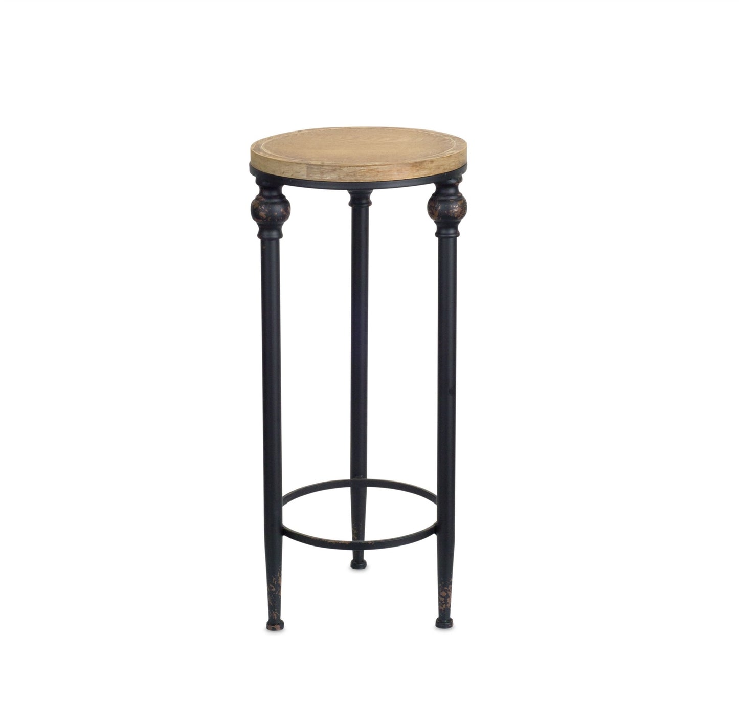 Set Of Two 12" Black And Brown Solid Wood Round End Tables