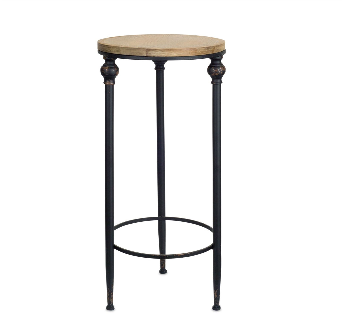 Set Of Two 12" Black And Brown Solid Wood Round End Tables