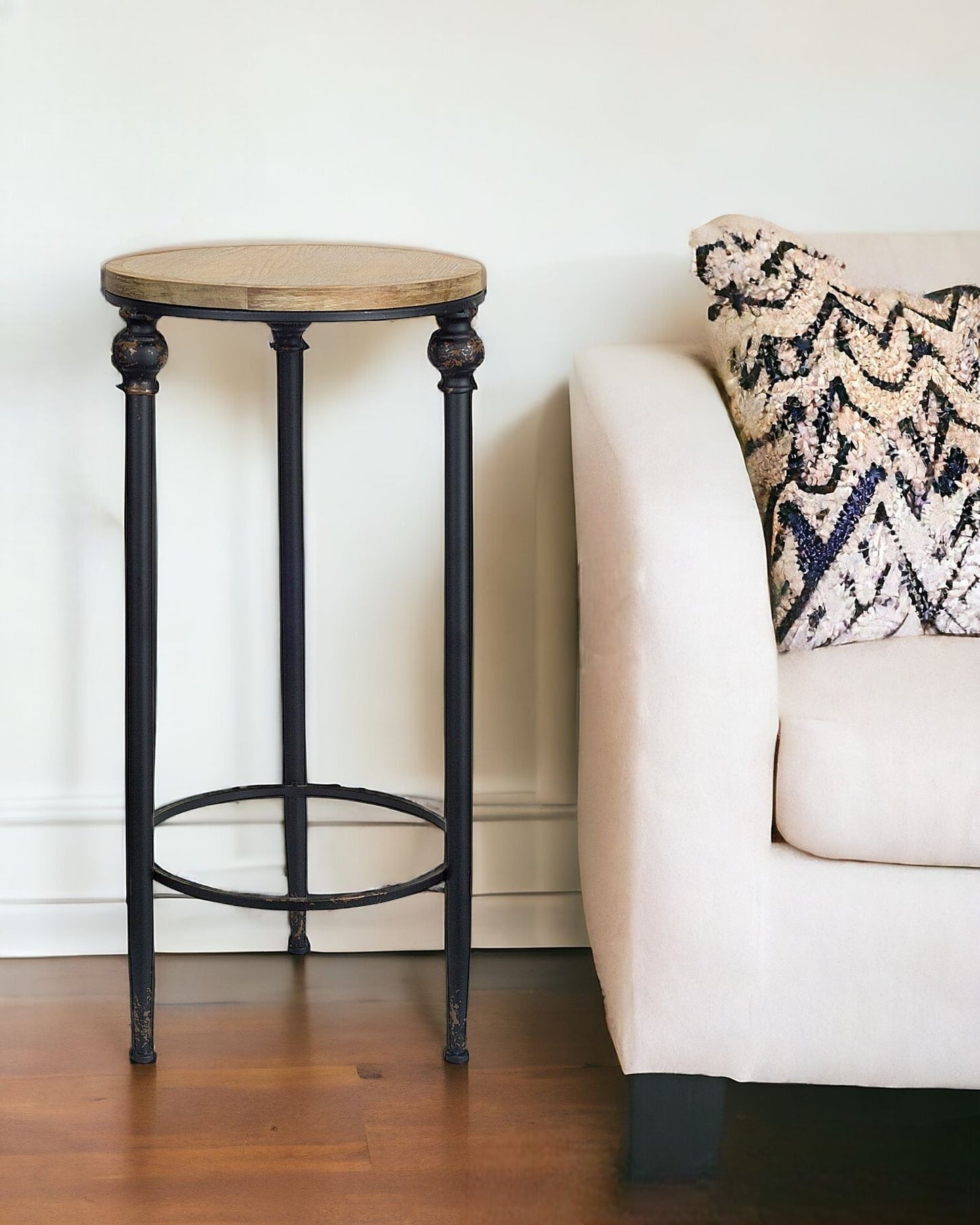 Set Of Two 12" Black And Brown Solid Wood Round End Tables