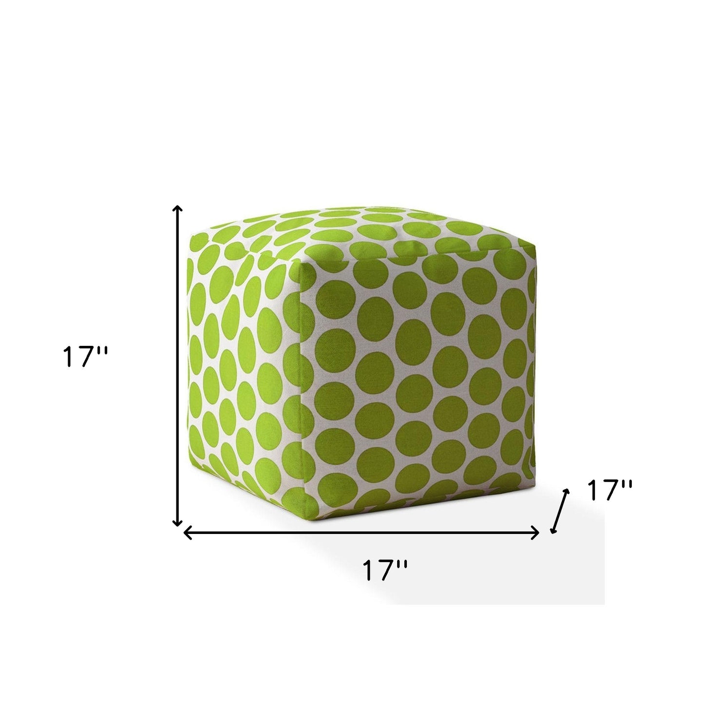 17" Green And White Cotton Polka Dots Pouf Ottoman