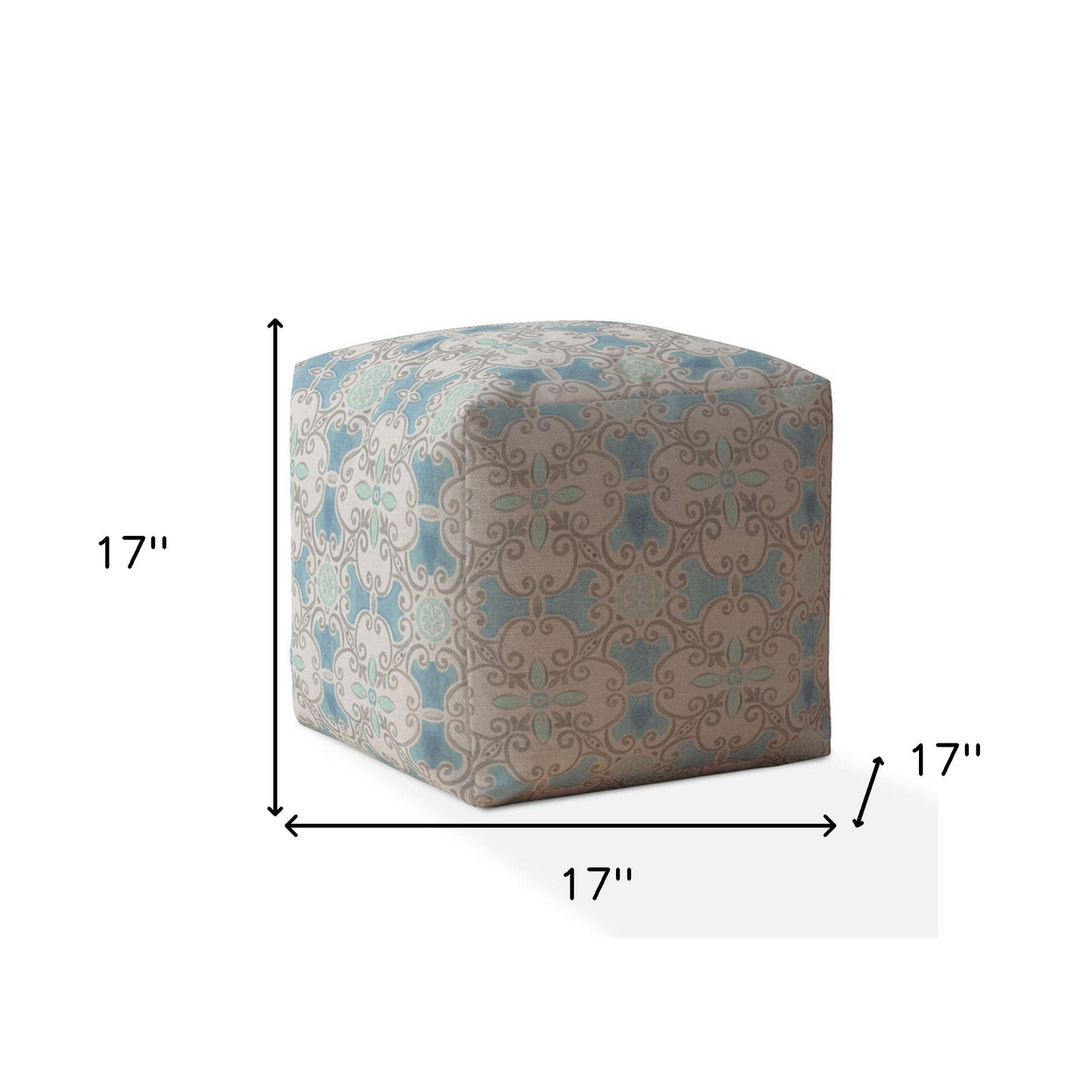 17" Blue Flax Ikat Pouf Ottoman