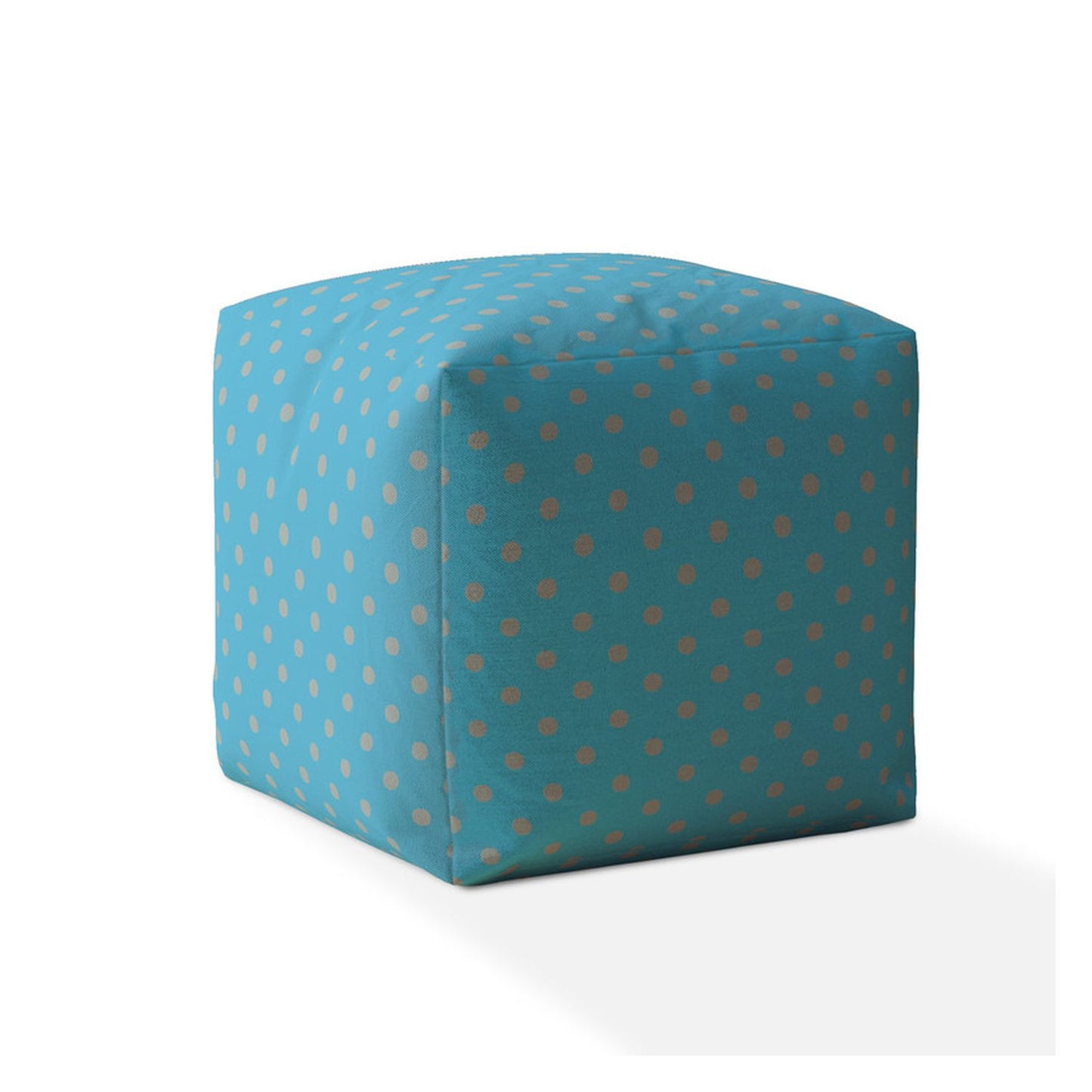 17" Blue Cotton Polka Dots Pouf Ottoman