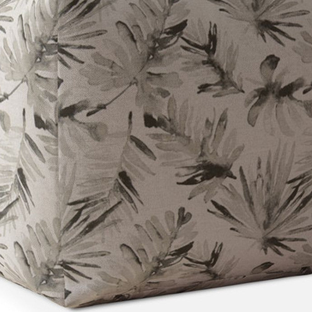 17" Beige Flax Floral Pouf Ottoman