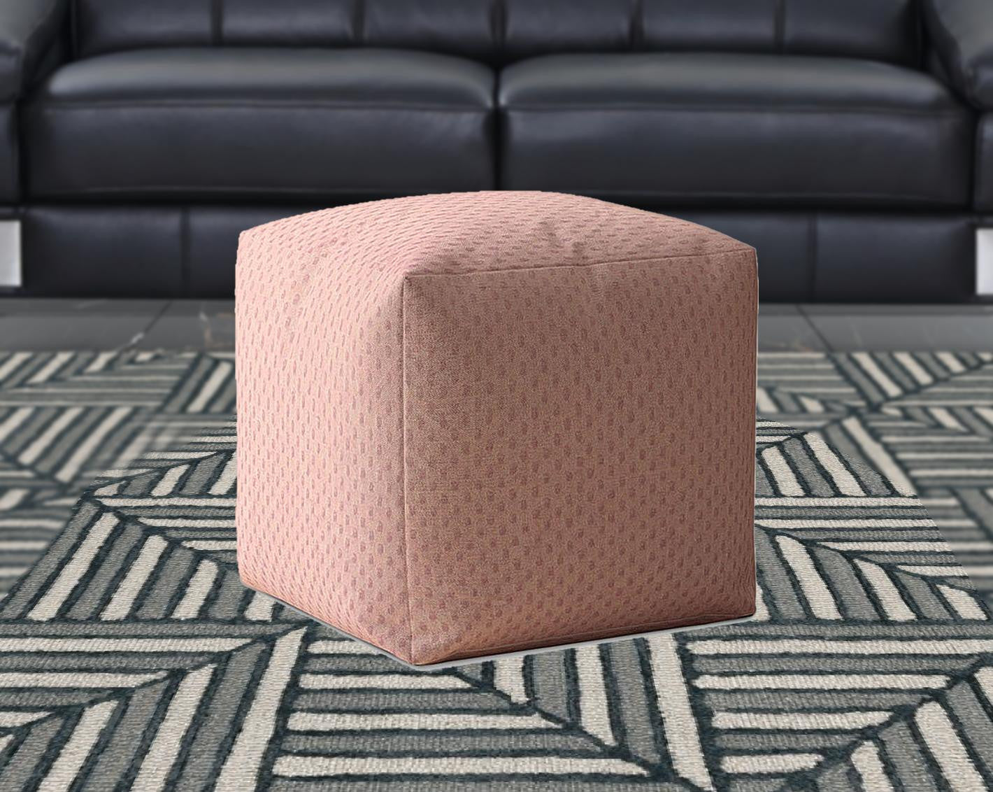 17" Pink Polyester Pouf Ottoman