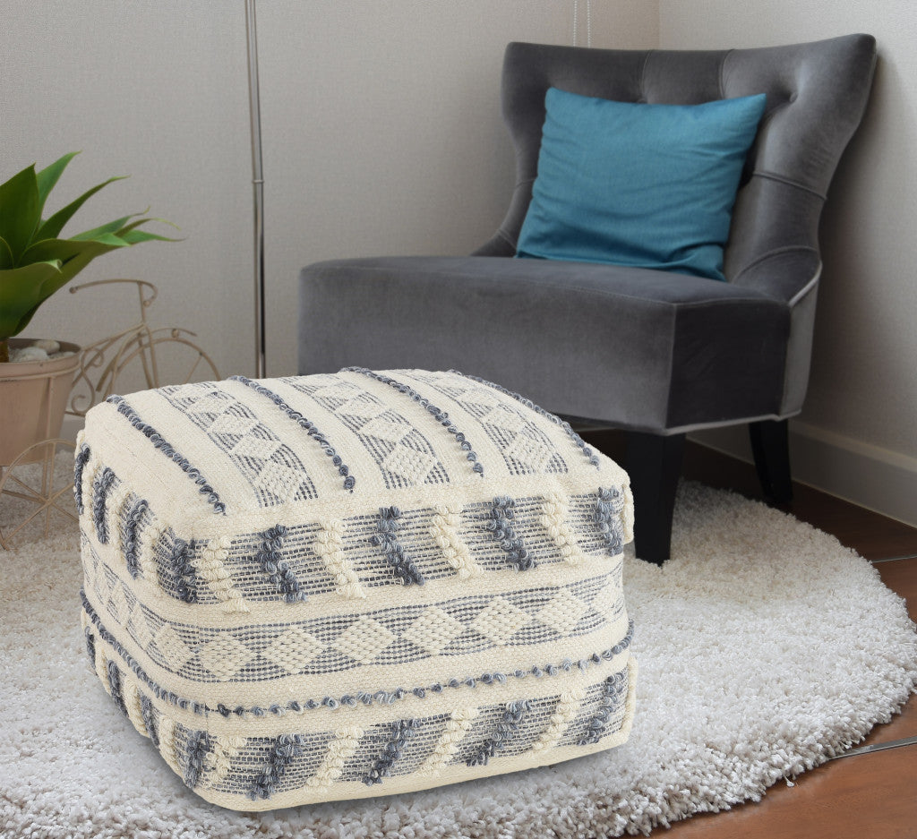 18" Blue Wool Ottoman