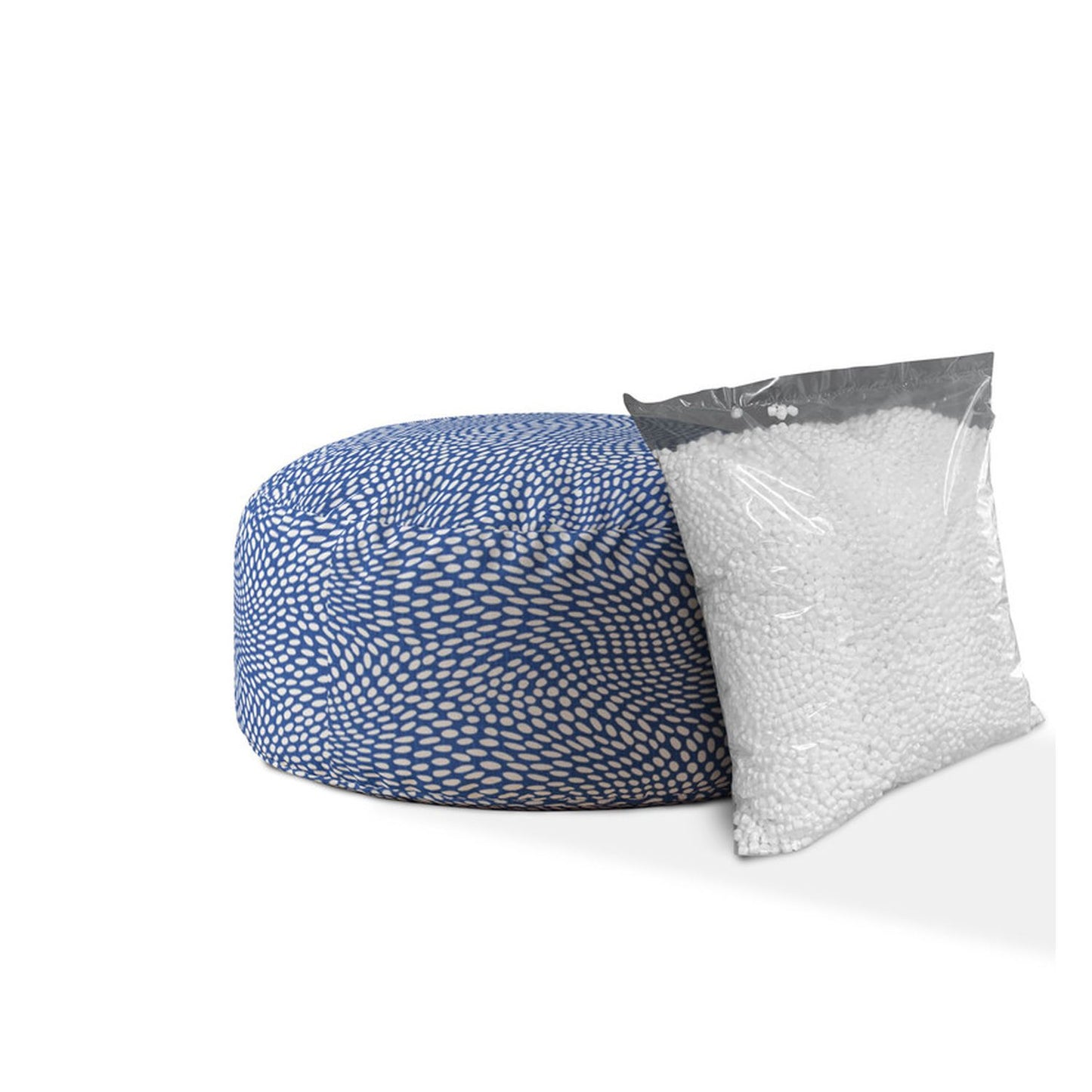 24" Blue And White Canvas Round Polka Dots Pouf Ottoman