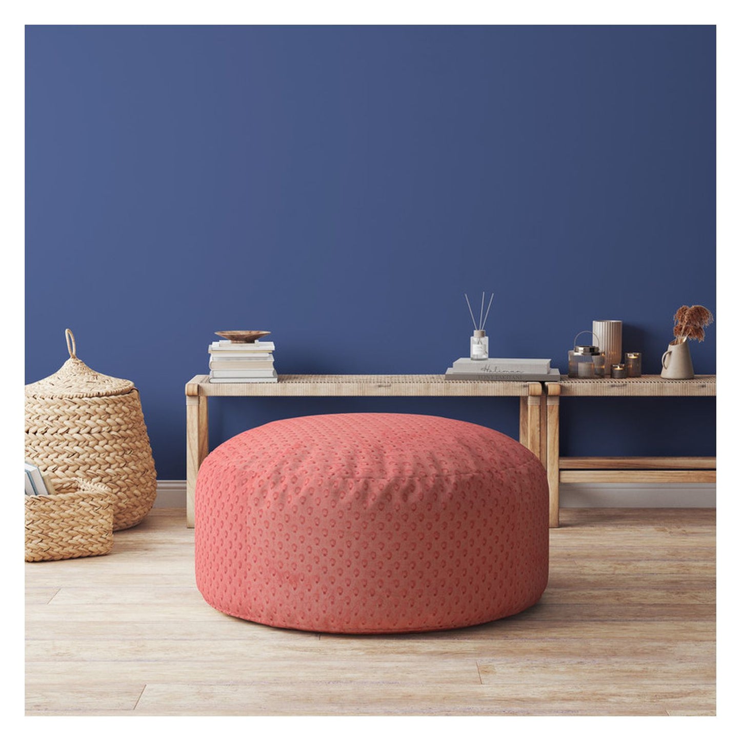 24" Coral Polyester Round Pouf Cover