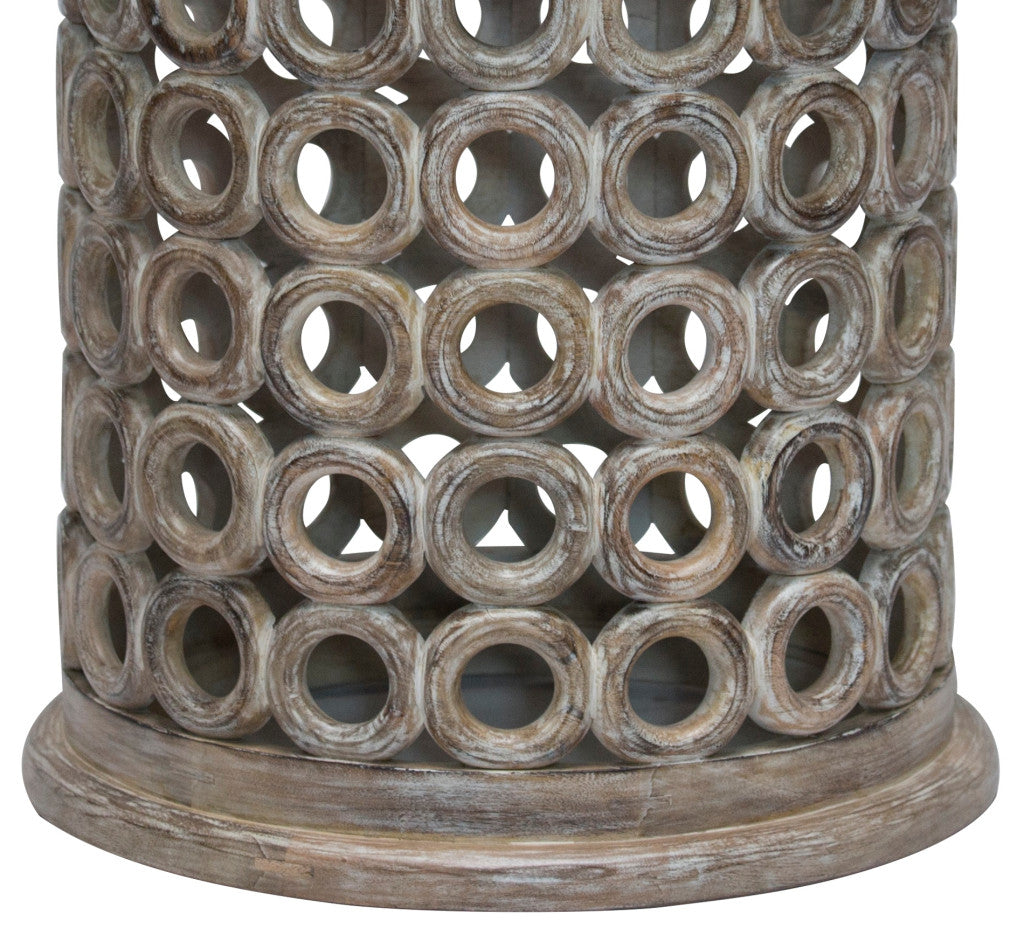 24" Gray Brown Solid Wood Lattice Round End Table