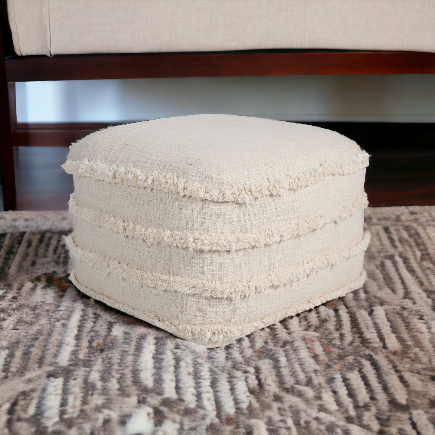 18" Cream 100% Cotton Ottoman