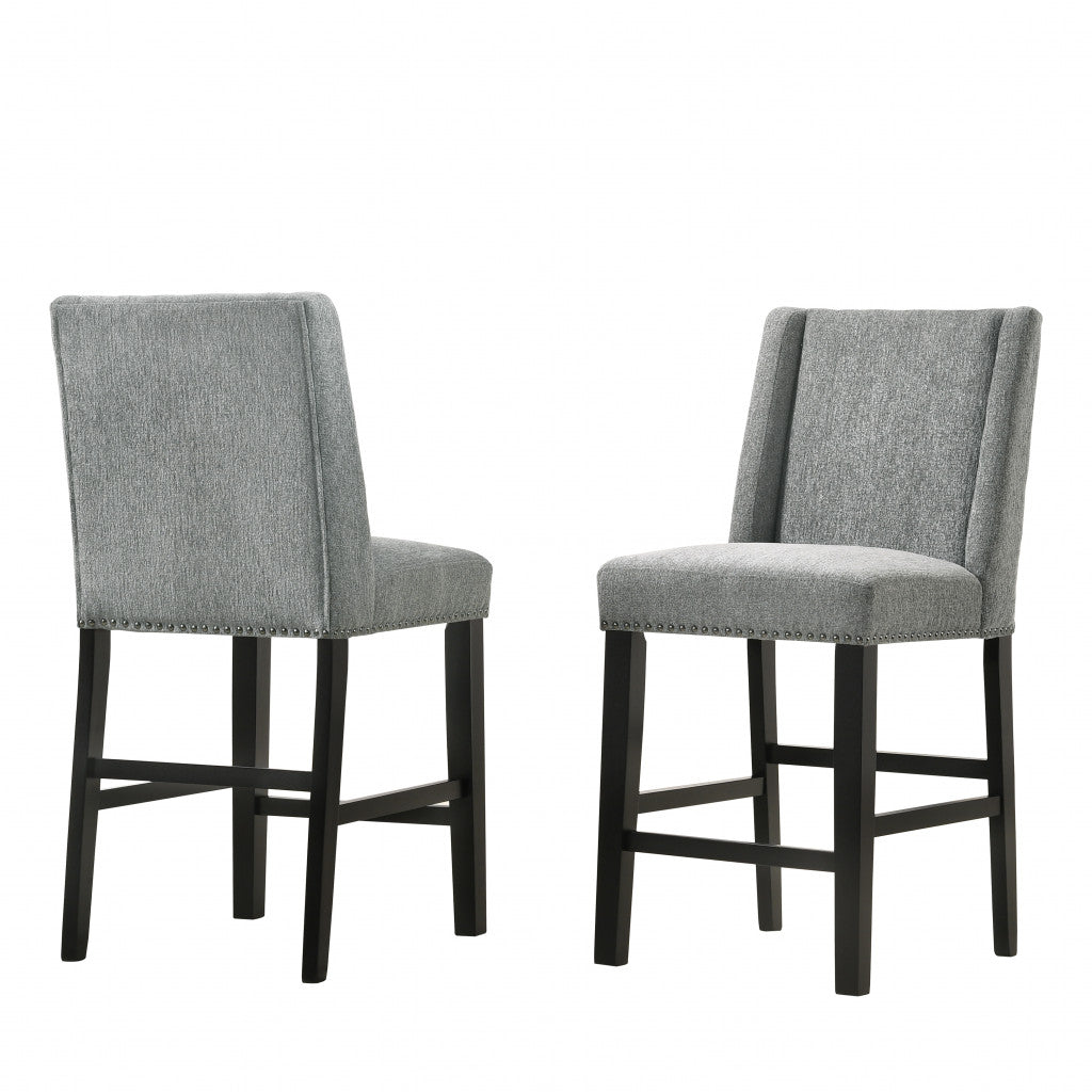 Set of Two 42" Charcoal And Espresso Solid Wood Bar Chairs