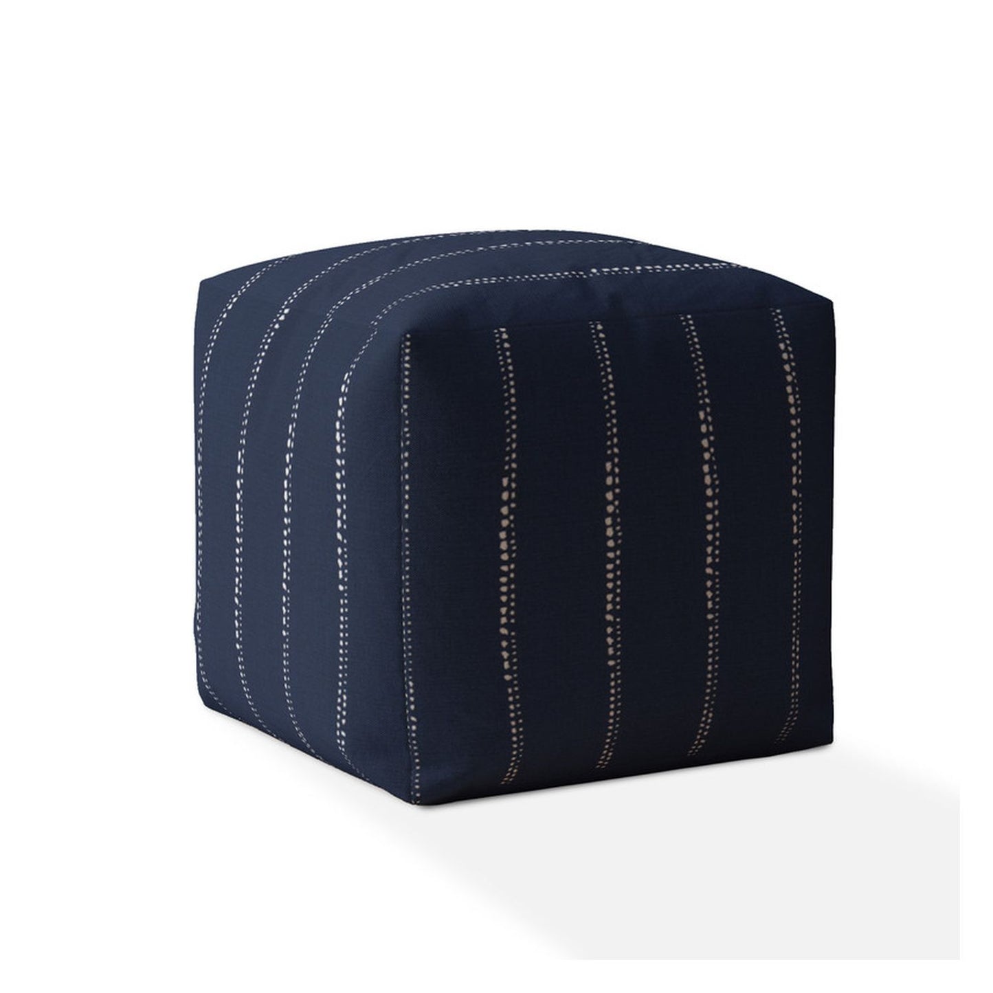 17" Blue Cotton Striped Pouf Ottoman