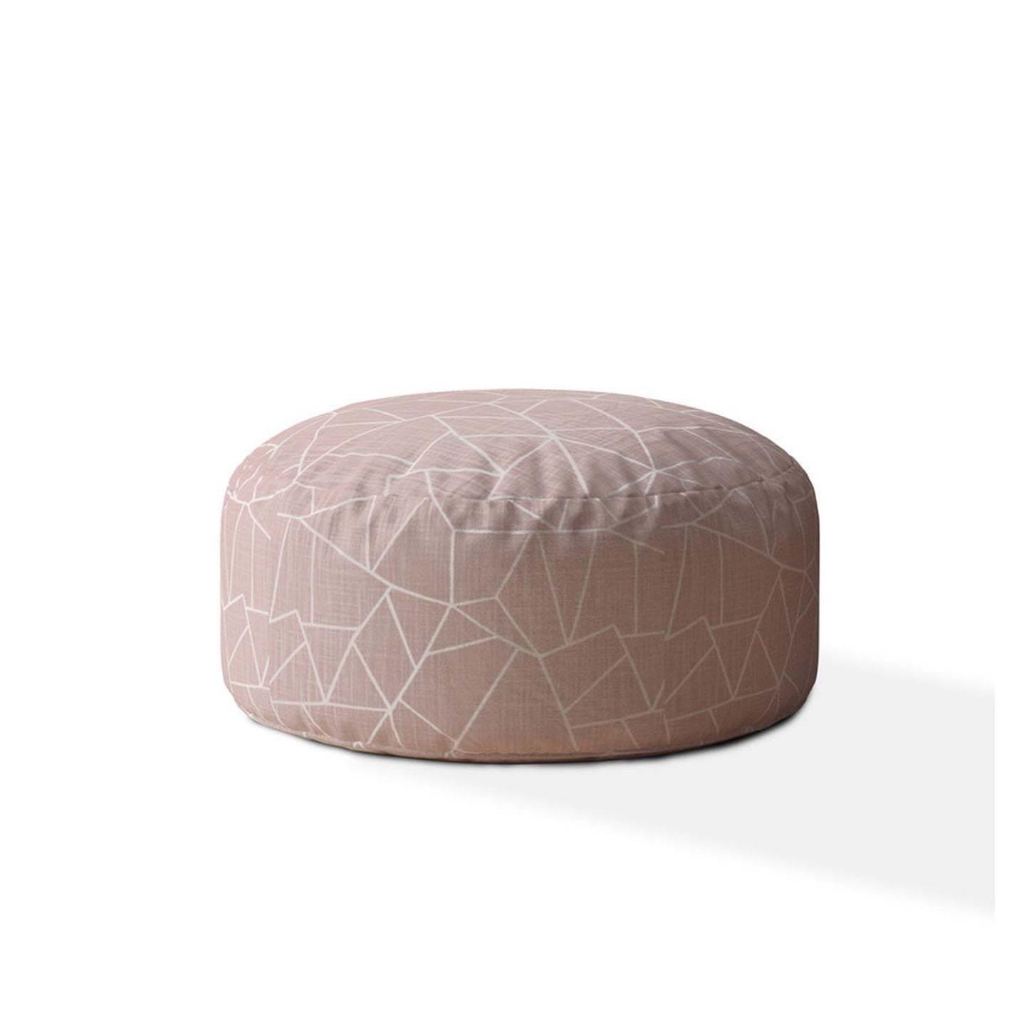 24" Pink Canvas Round Geometric Pouf Ottoman