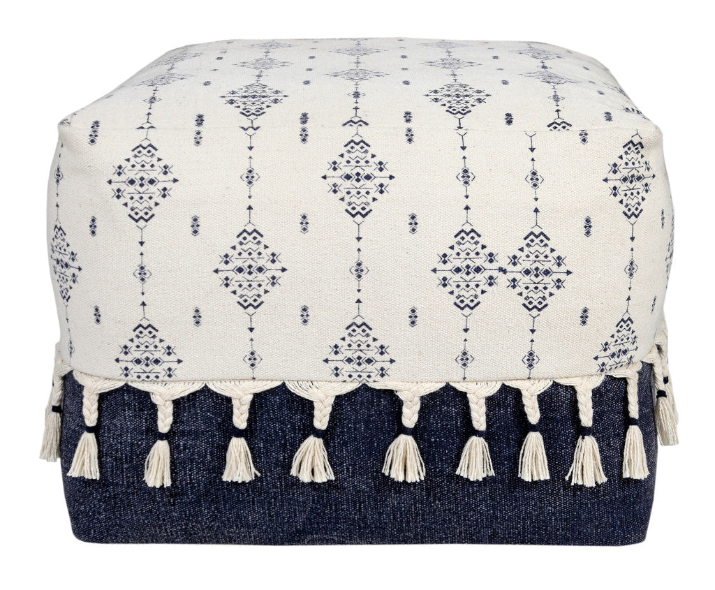 18" Blue 100% Cotton Ottoman