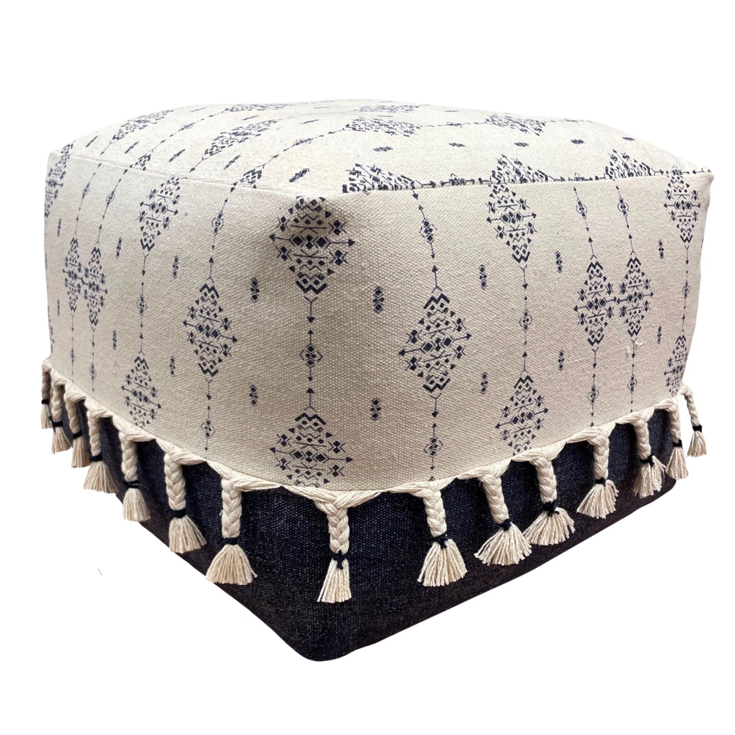 18" Blue 100% Cotton Ottoman