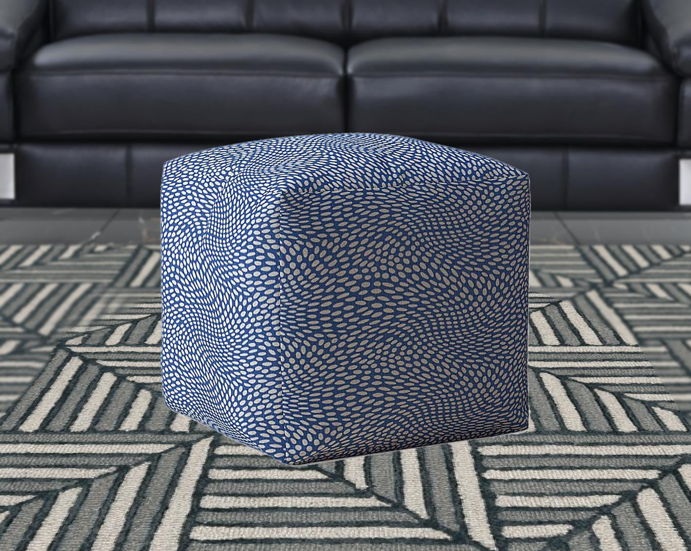 17" Blue And White Canvas Polka Dots Pouf Ottoman