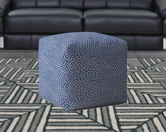 17" Blue And White Canvas Polka Dots Pouf Ottoman