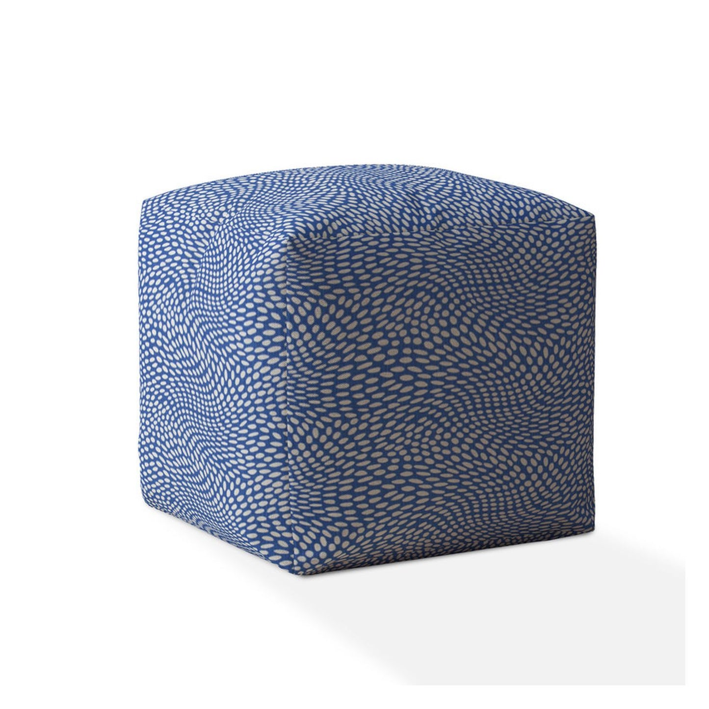 17" Blue And White Canvas Polka Dots Pouf Ottoman