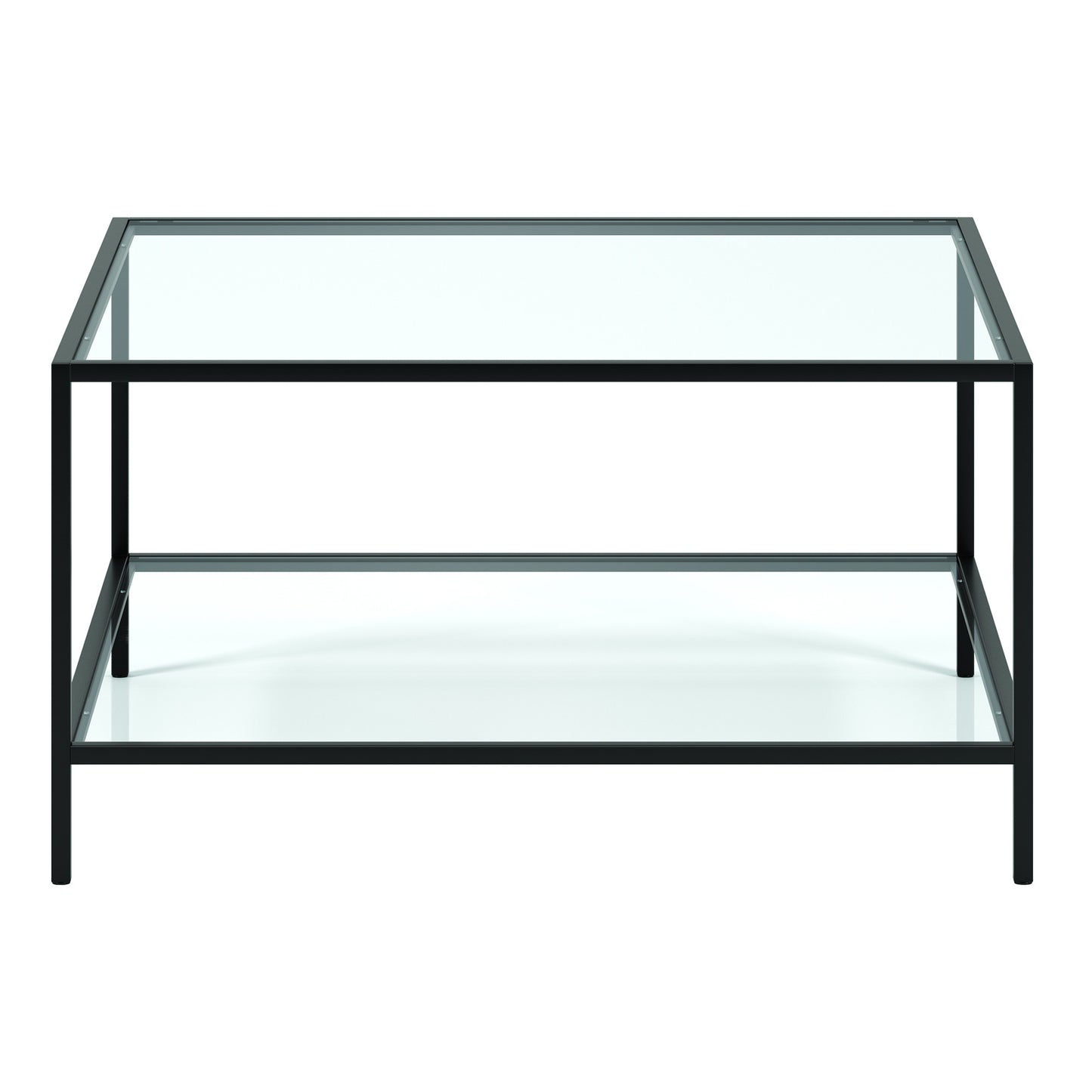 32" Black Glass And Steel Square Coffee Table With Shelf