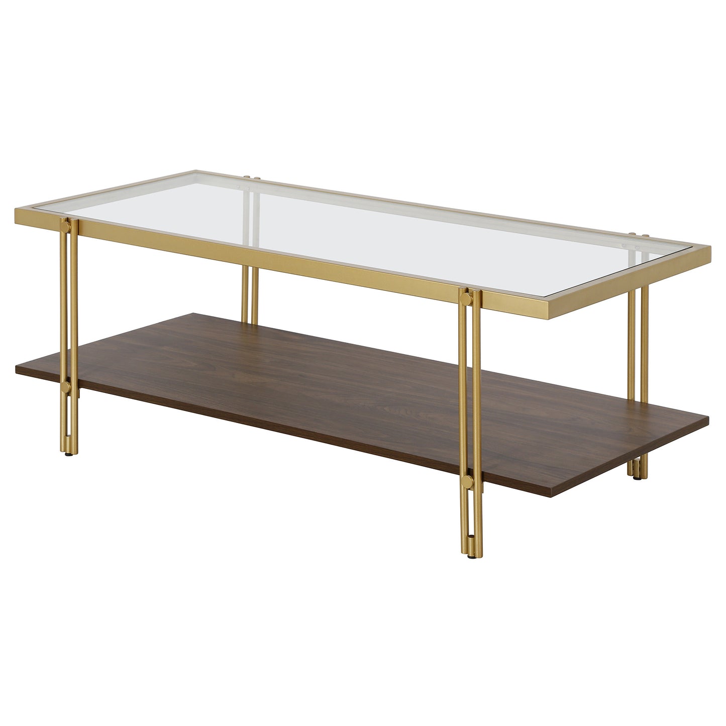 45" Brown And Gold Glass And Steel Coffee Table With Shelf