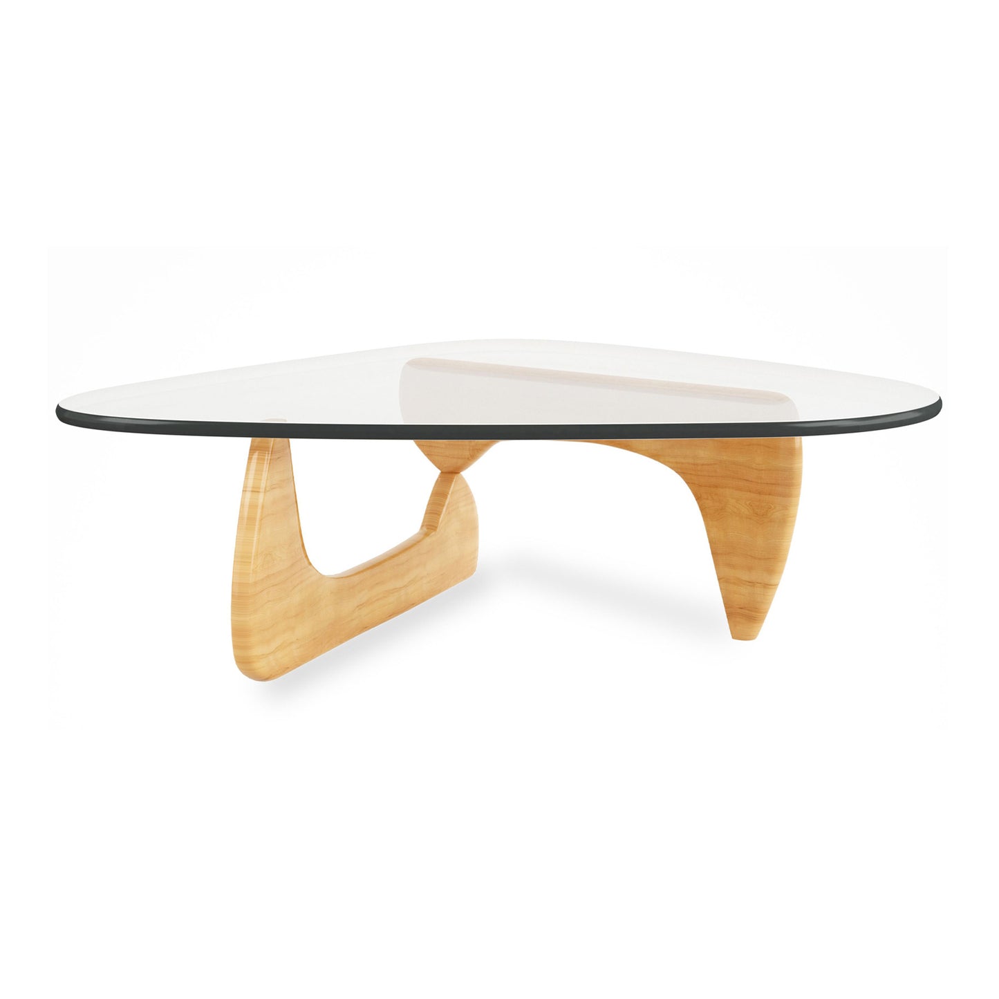 50" Clear And Natural Glass And Solid Wood Triangle Coffee Table