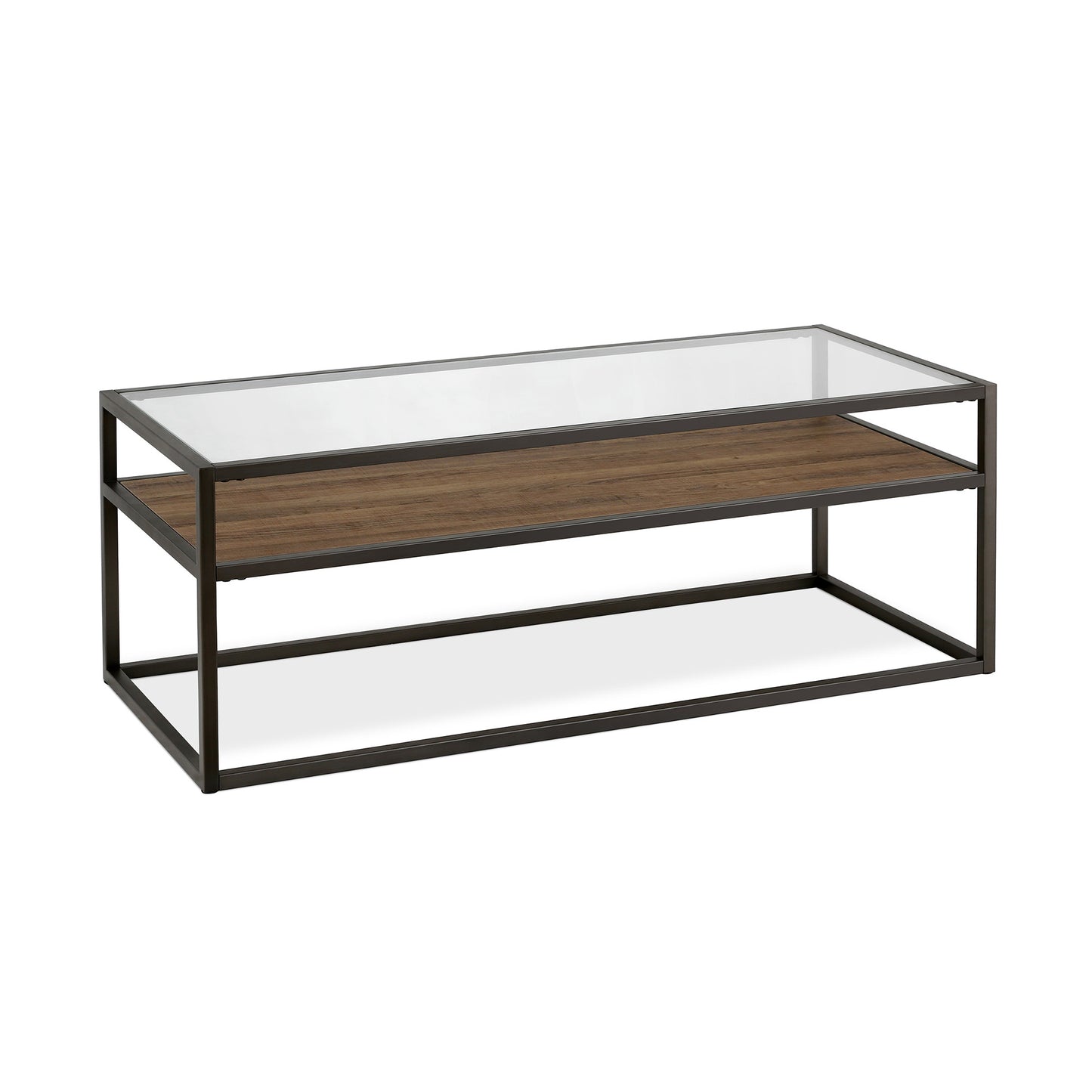 46" Black Glass And Steel Coffee Table With Shelf