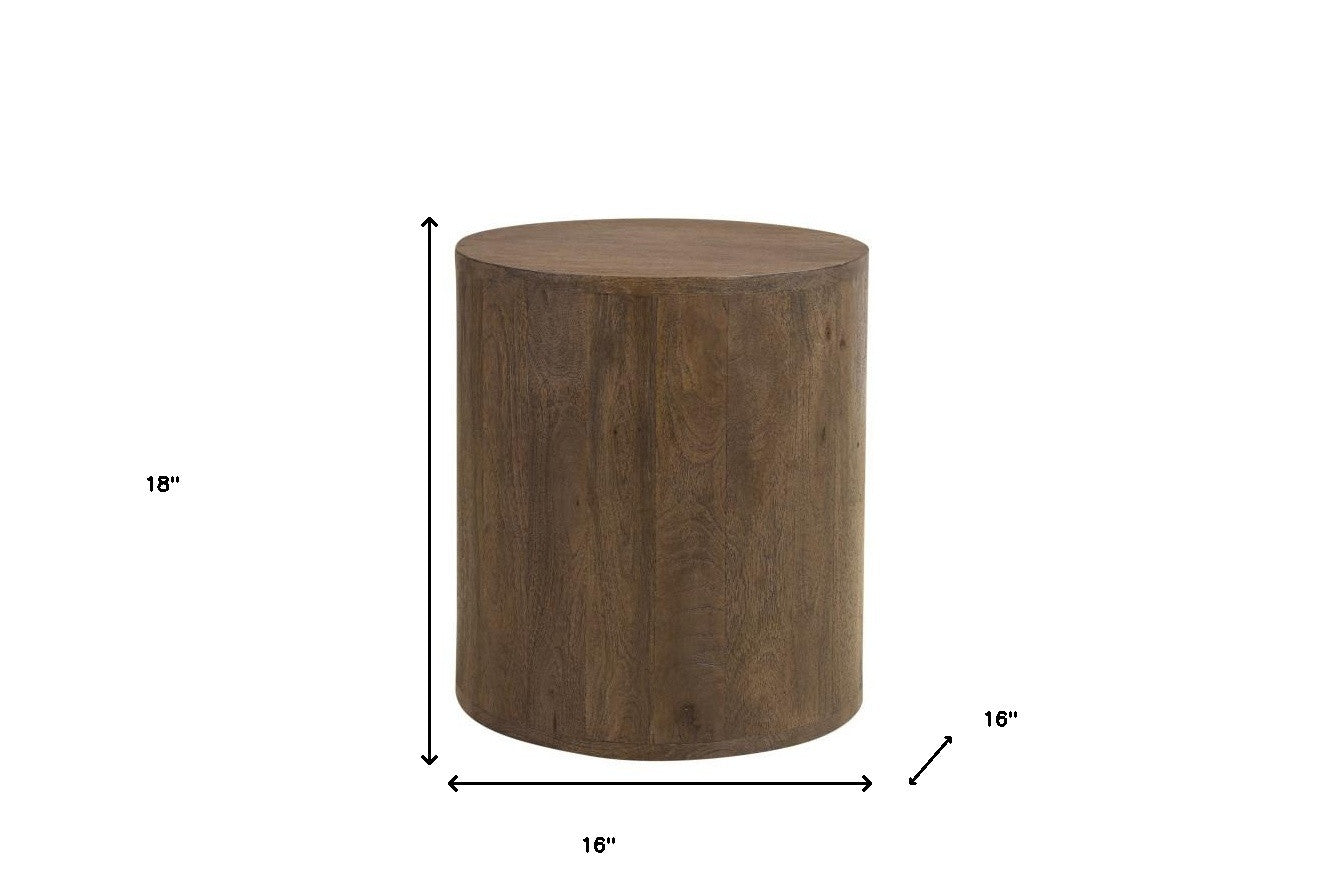 18" Wood Brown Solid Wood Round End Table