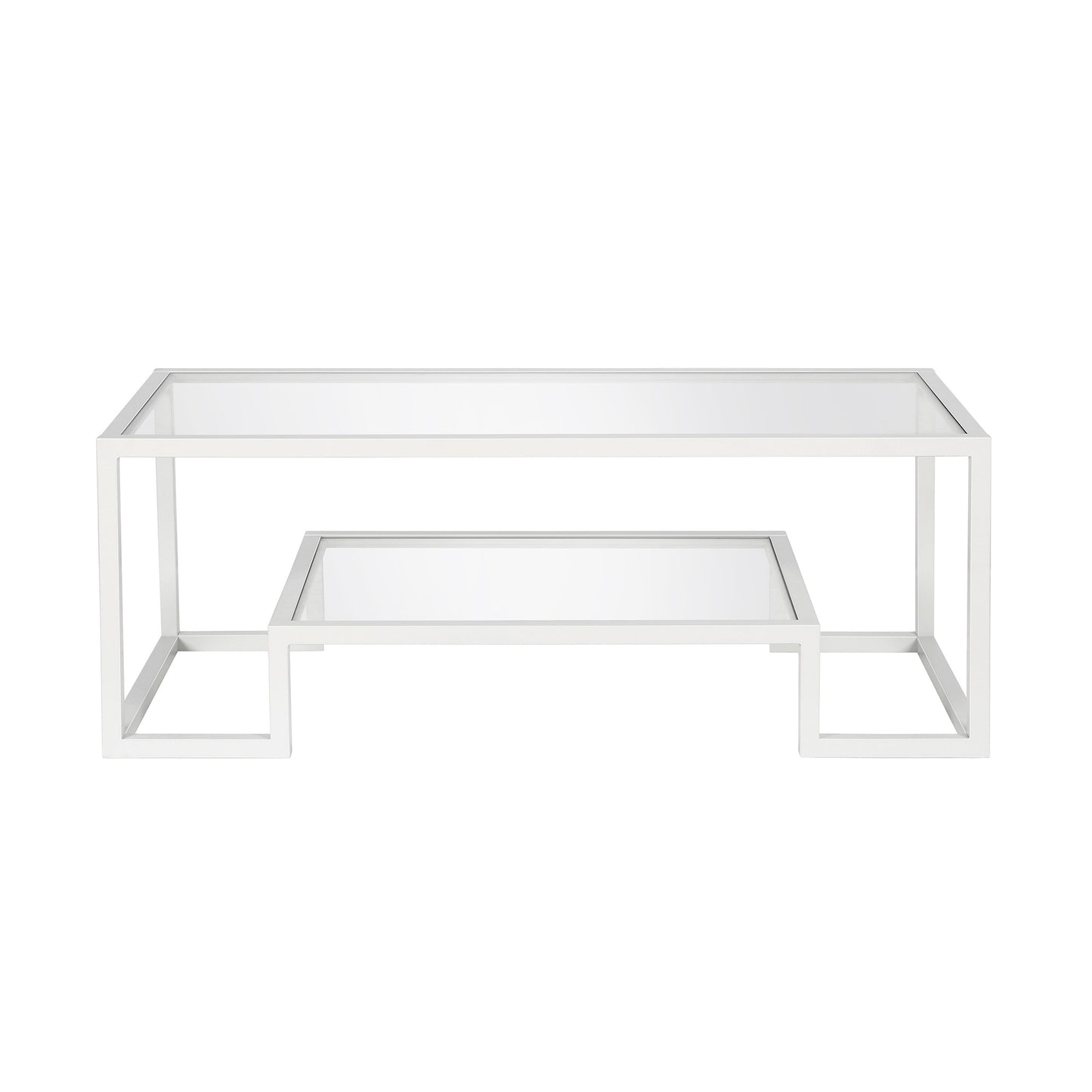 45" White Glass And Steel Coffee Table With Shelf